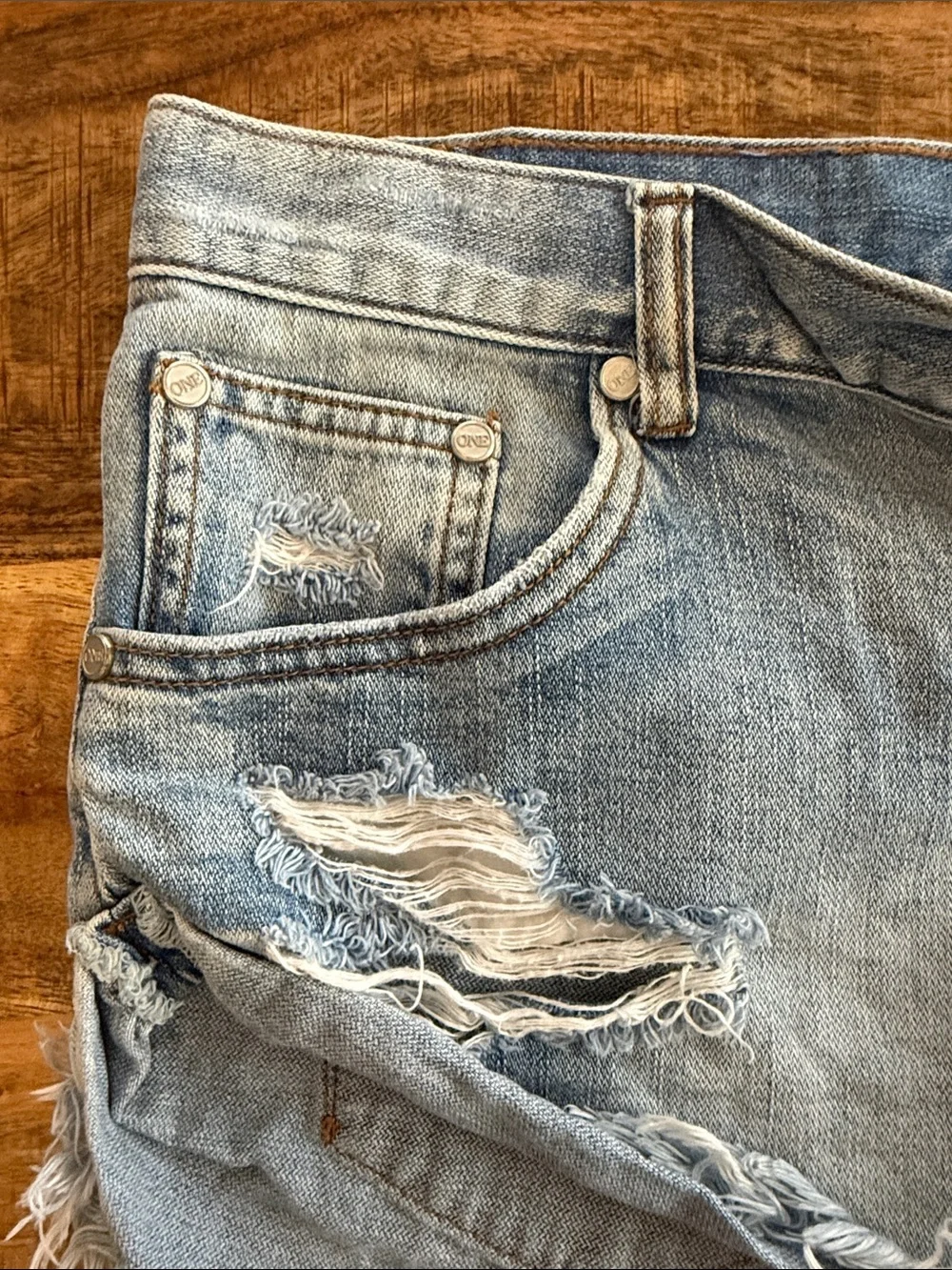 One Teaspoon Light Blue Bandits Distressed Cutoff Denim Shorts